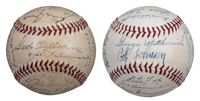Lot of (2) 1940s Boston Red Sox Multi Signed Baseballs (Doerr Family LOA & PSA/DNA PreCert) 